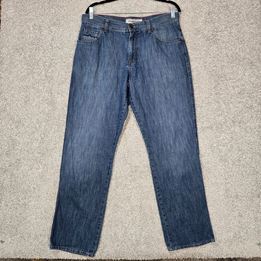 Alberto Linen blend jeans Mens 34x34 (34x32) Modern Fit Stretch Lightweight blue